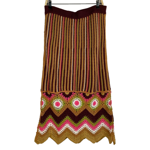 SO‎ Goods for Life Granny Square Crochet Midi Skirt Women XL Mustard Boho Hippie - Picture 3 of 10